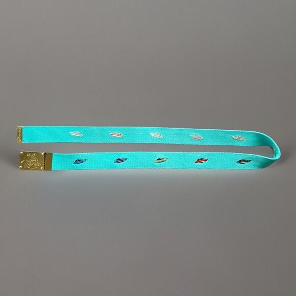 Pink Dolphin Other - Pink Dolphin Duck Canvas Teal Colorful Embroidered Speed Boats Adjustable Belt